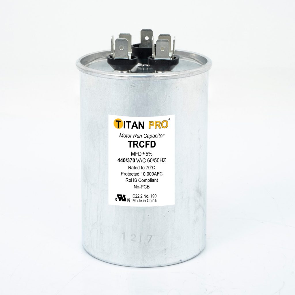 1 of TRCFD5075 Packard Titan Pro Run Capacitor 50+7.5 MFD 440/370 Volt Round ...