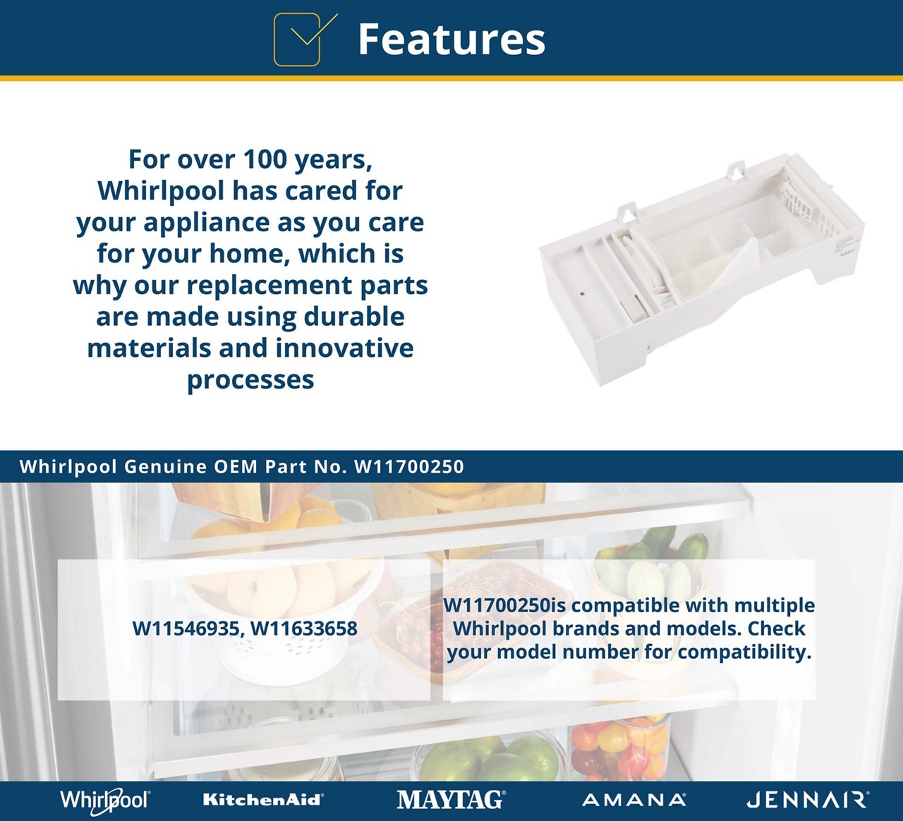 OEM Genuine Part 1 of W11700250 - ICEMAKER - Image 3